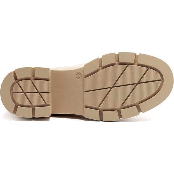 Womens Nude Suede Chelsea Boot Elastic Chunky Block Heel Platform Lug Sole Ankle - Picture 6 of 7